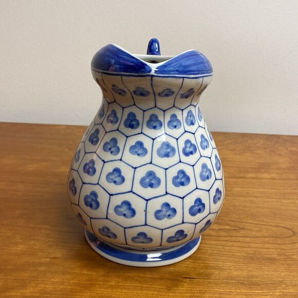 Silvestri Blue and White Floral Water Pitcher 7” Tall - Picture 2 of 6